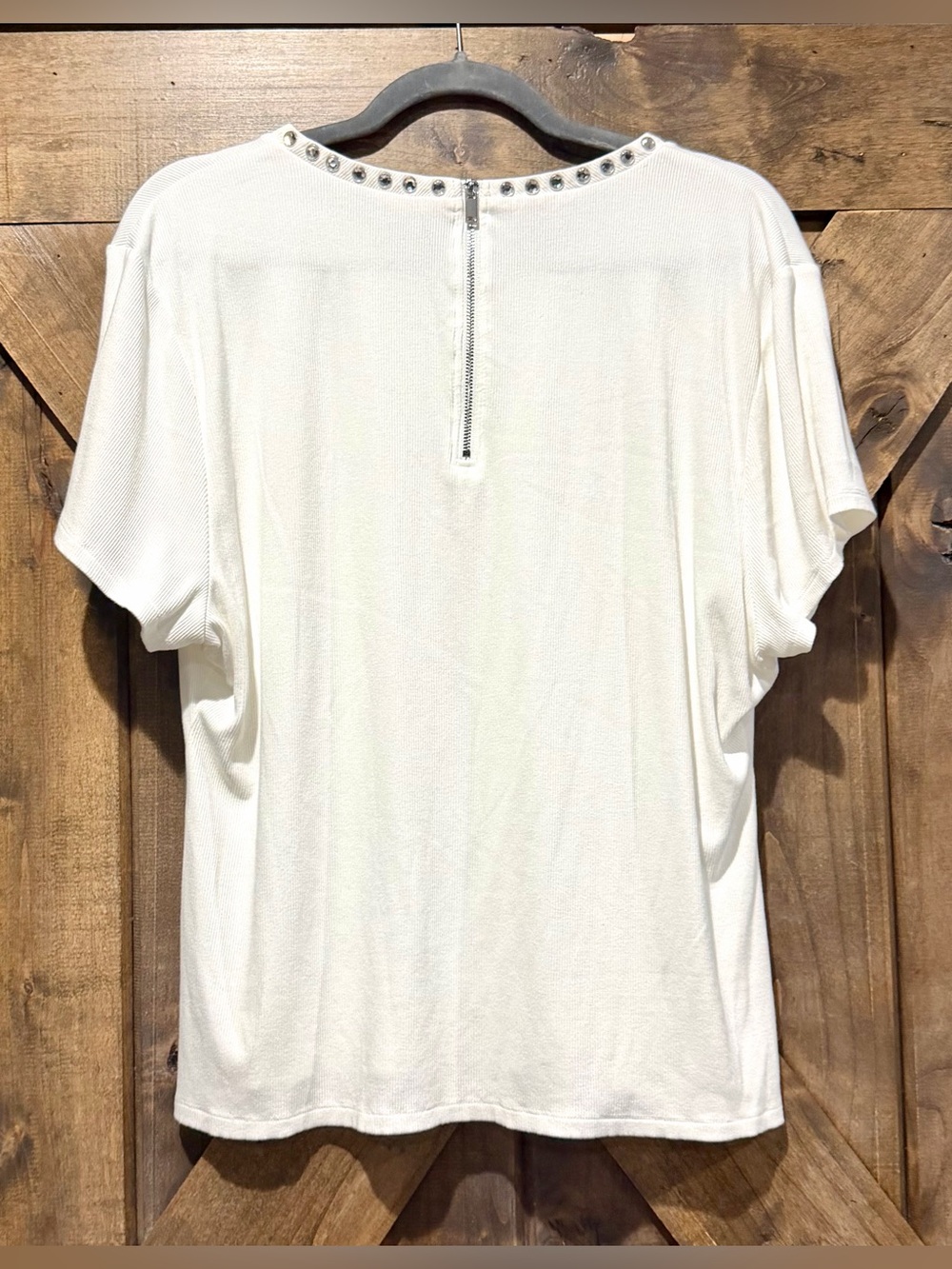 Generation Love White Ribbed Zip Back Rhinestone Top